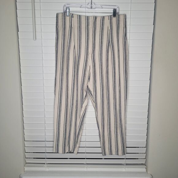 Lauren Ralph Lauren Linen Blend Cream Pinstriped Cropped Pants Size‎ 12 - Picture 1 of 6